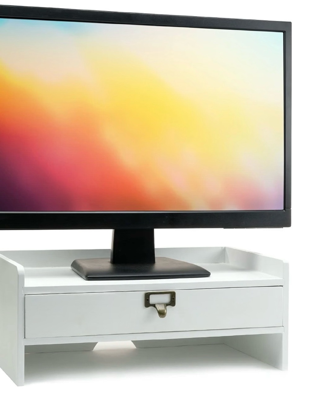 Cello White Monitor Riser with Drawer - Desk Organizer